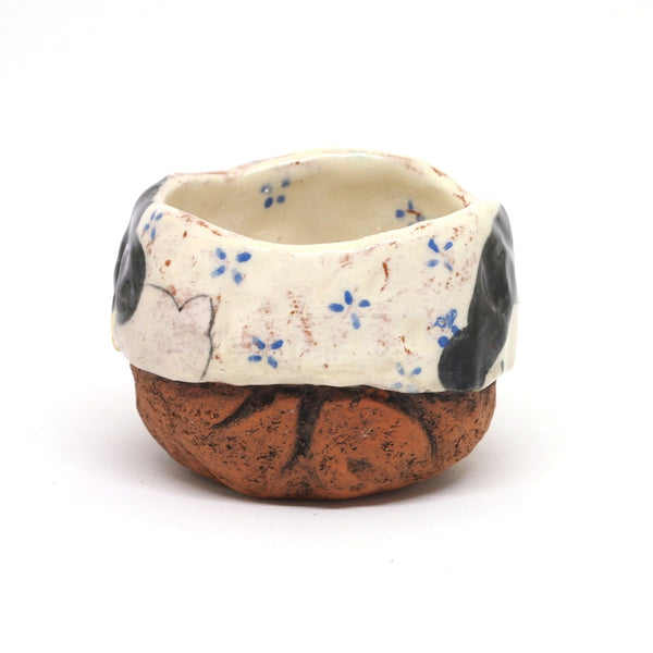 White Yunomi Tea Cup - with Blue Flowers
