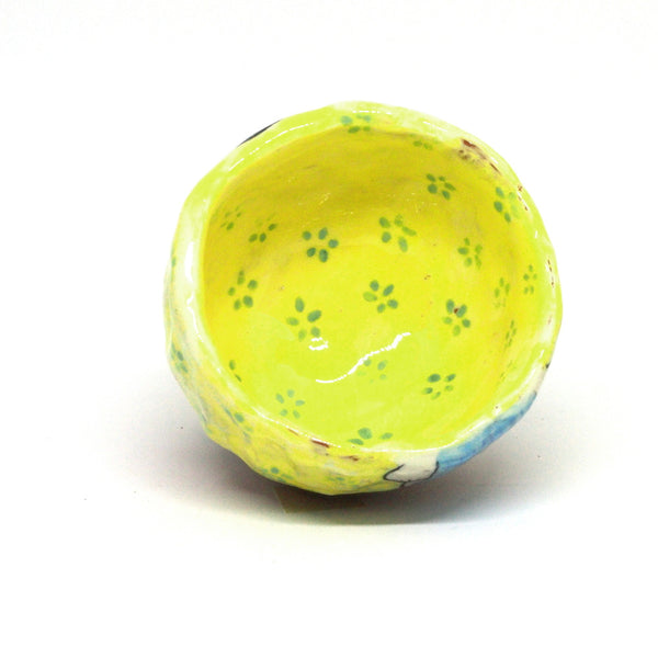 Yellow Yunomi Tea Cup with Blue Flowers