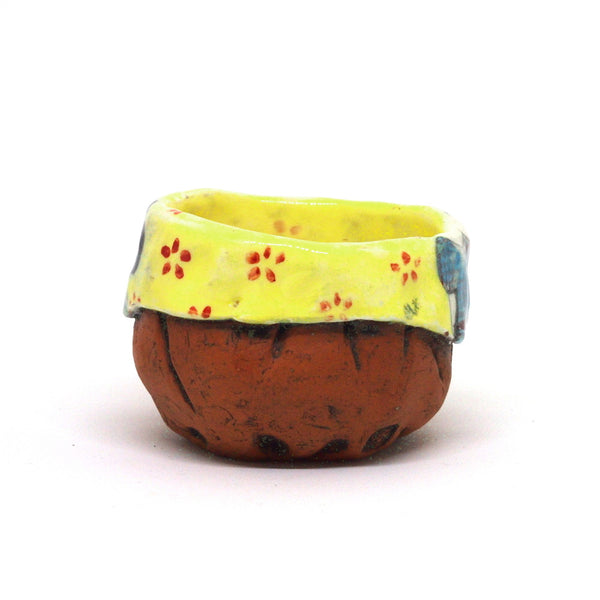 Yellow Yunomi Tea Cup with Red Flowers