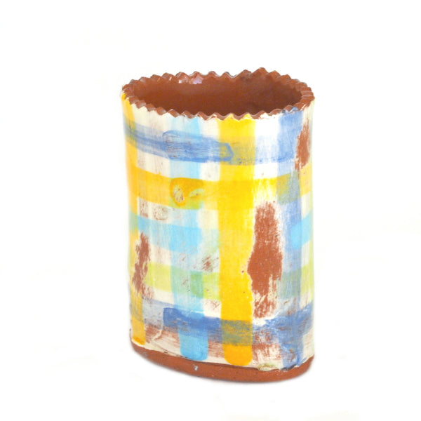 Flower Bud Vase - Blue and Yellow Plaid #1