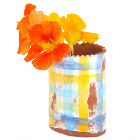 Flower Bud Vase - Blue and Yellow Plaid #1