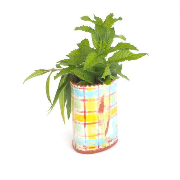 Flower Bud Vase - Blue and Yellow Plaid #2