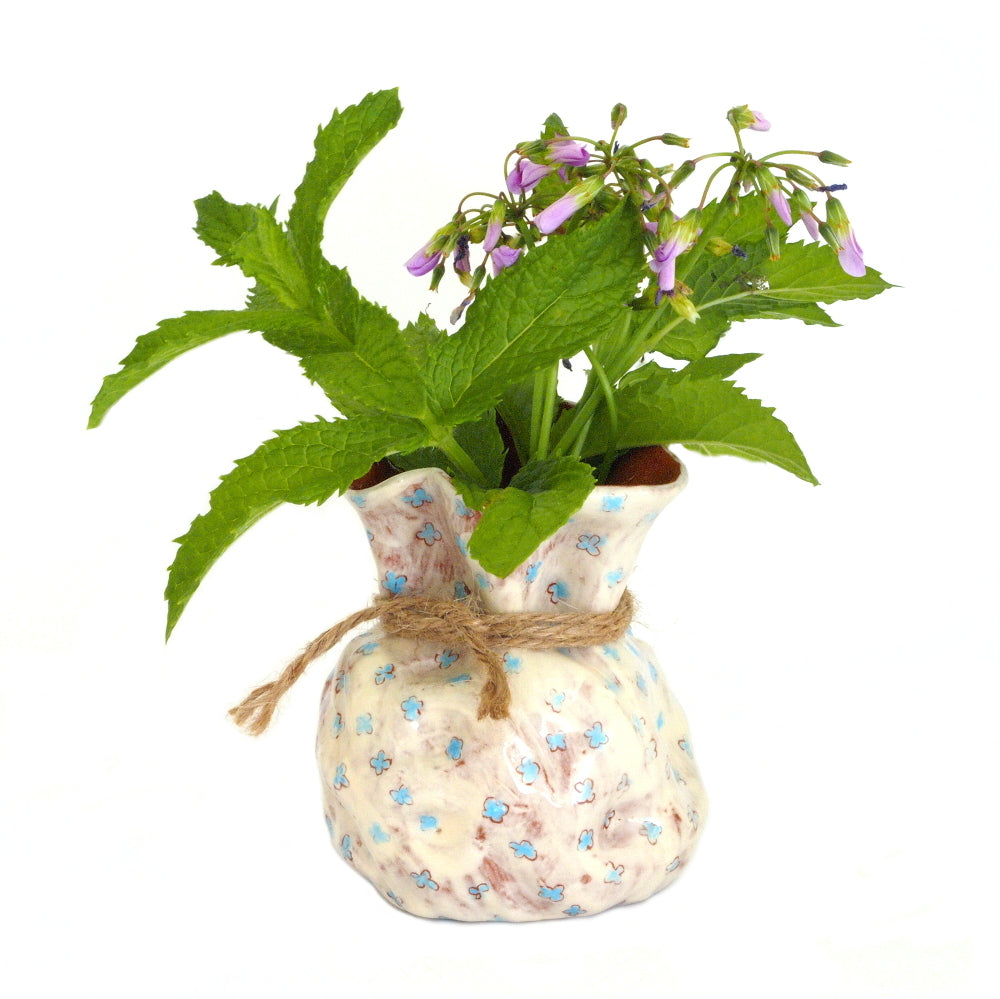 Flower Bud Vase - Blue Floral Design