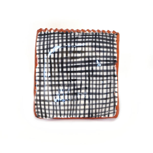 Small Plate with Black Gingham Design