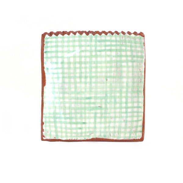 Small Plate with Mint Green Gingham Design