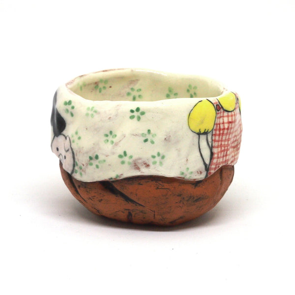 White Yunomi Tea Cup with Green Flowers