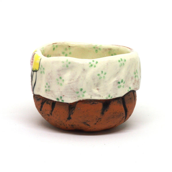 White Yunomi Tea Cup with Green Flowers