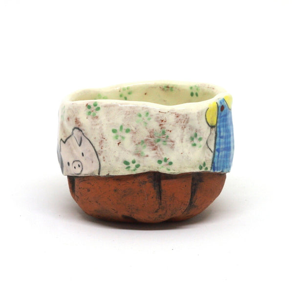 White Yunomi Tea Cup with Green Flowers