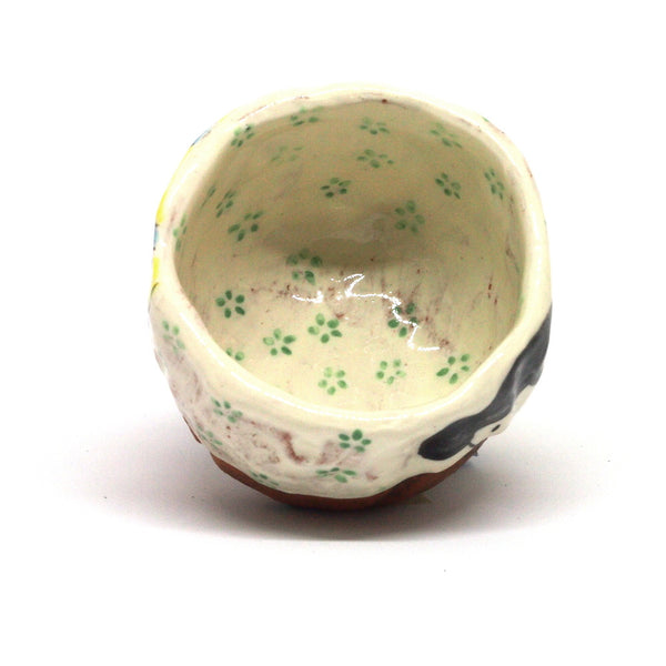 White Yunomi Tea Cup with Green Flowers