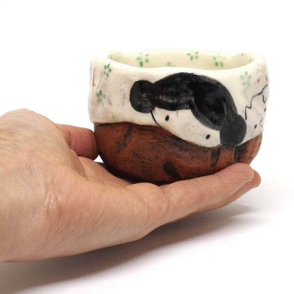 White Yunomi Tea Cup with Green Flowers