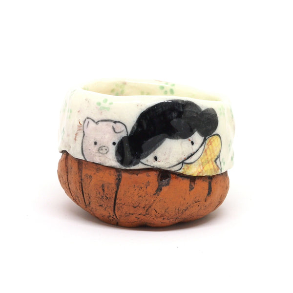 White Yunomi Tea Cup with Green Flowers