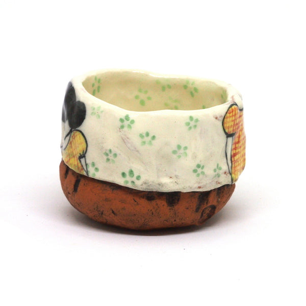 White Yunomi Tea Cup with Green Flowers