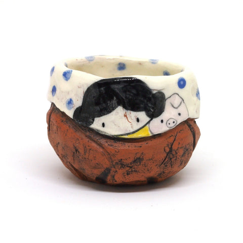 White Yunomi Tea Cup with Blue Polka Dots