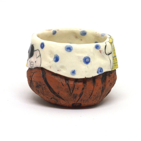 White Yunomi Tea Cup with Blue Polka Dots