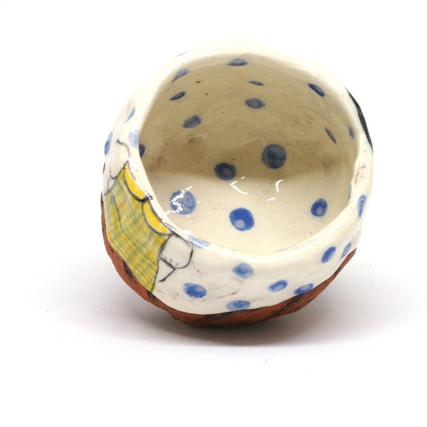 White Yunomi Tea Cup with Blue Polka Dots