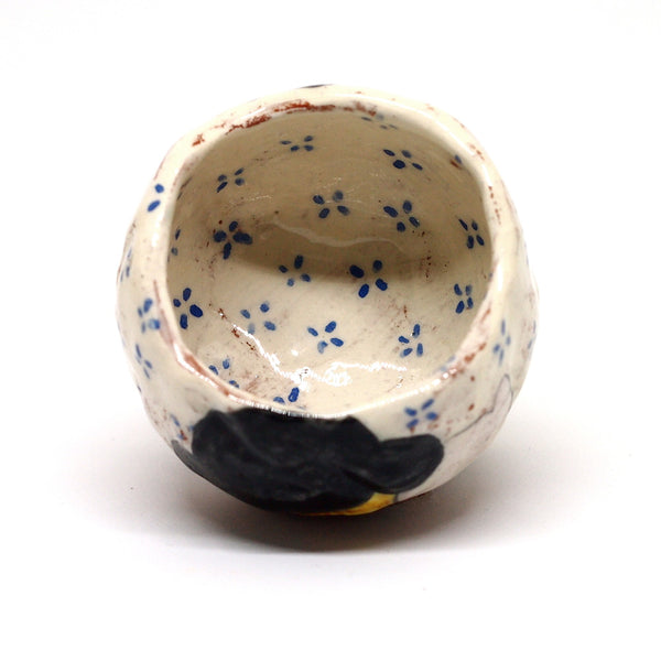 White Yunomi Tea Cup - with Blue Flowers no. 15