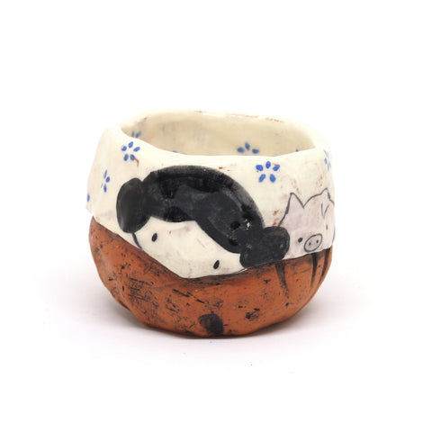 White Yunomi Tea Cup with Blue Flowers 16