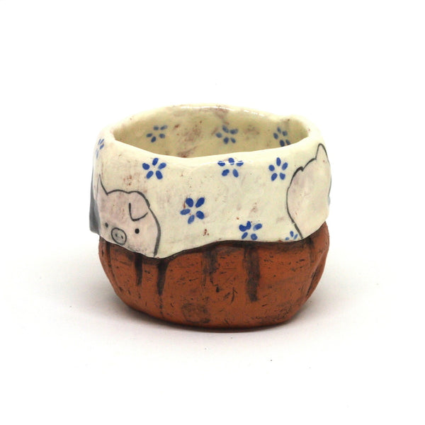 White Yunomi Tea Cup with Blue Flowers 16