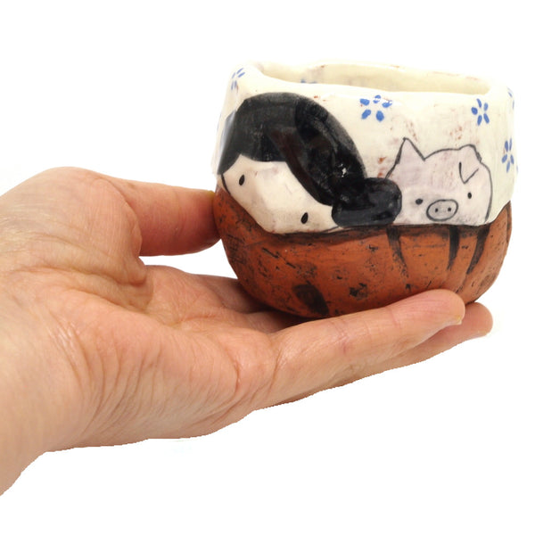 White Yunomi Tea Cup with Blue Flowers 16