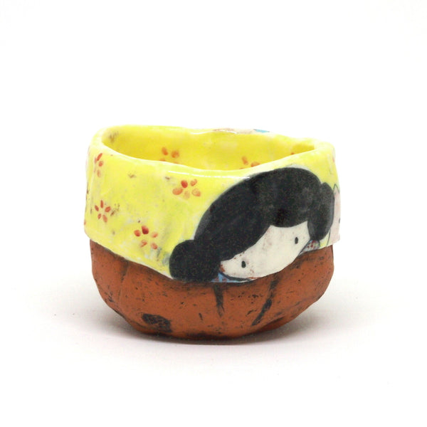 Yellow Yunomi Tea Cup with Red Flowers