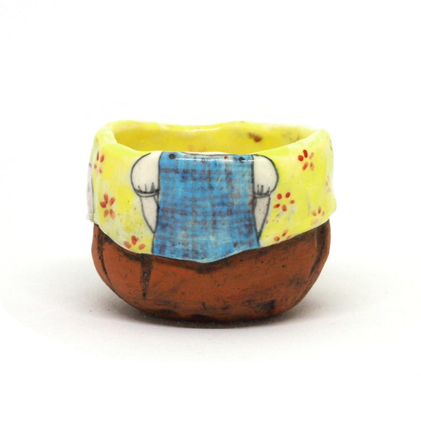 Yellow Yunomi Tea Cup with Red Flowers