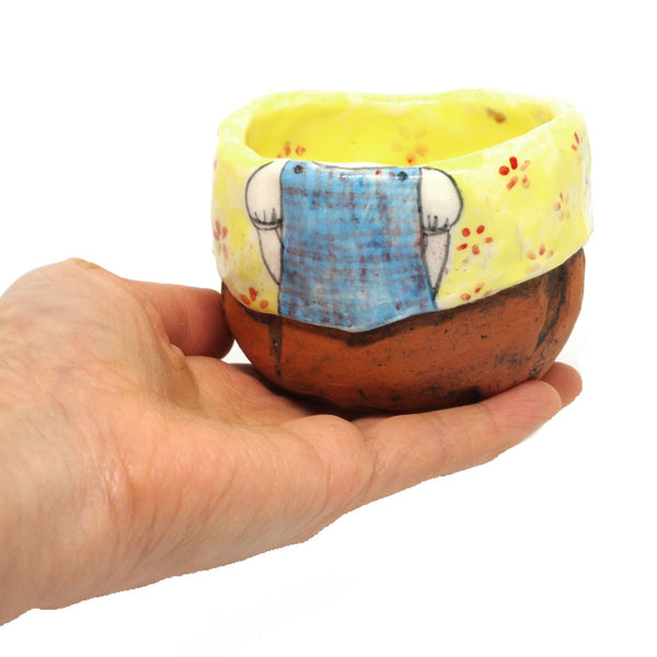 Yellow Yunomi Tea Cup with Red Flowers