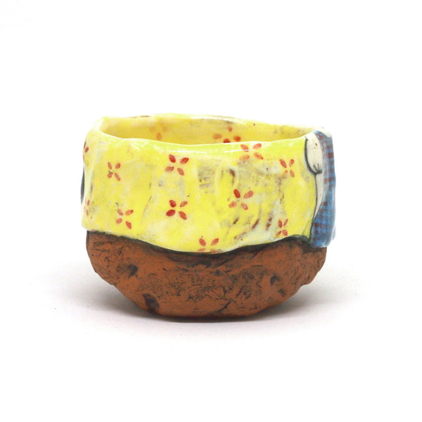 Yellow Yunomi Tea Cup with Red Flowers