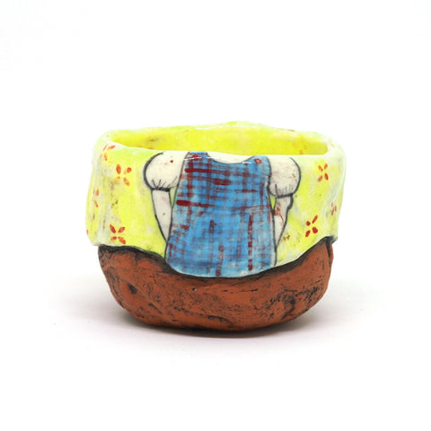 Yellow Yunomi Tea Cup with Red Flowers