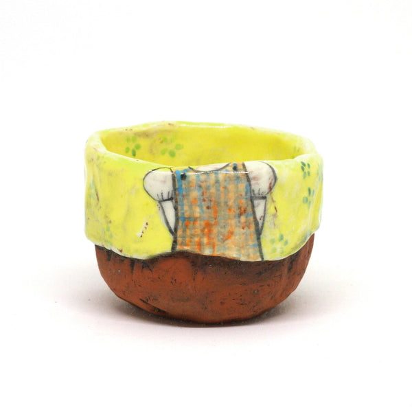 Yellow Yunomi Tea Cup with Blue Flowers