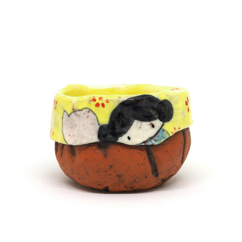 Yellow Yunomi Tea Cup with Red Flowers