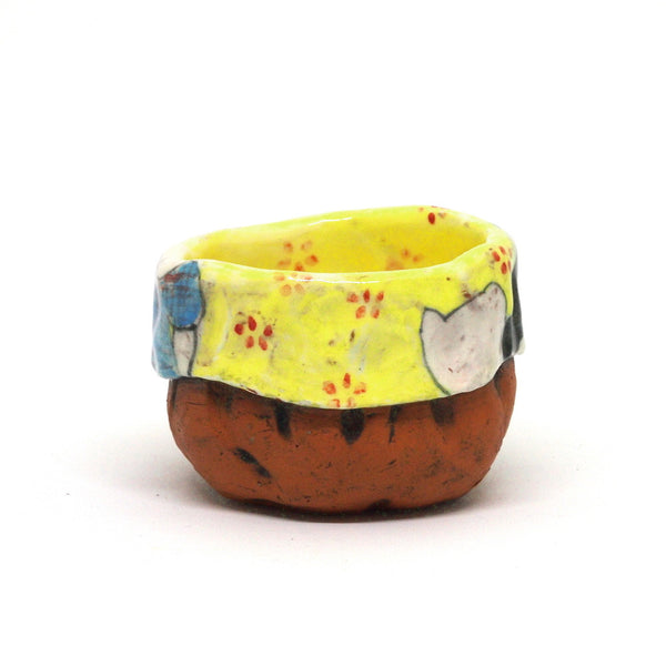 Yellow Yunomi Tea Cup with Red Flowers