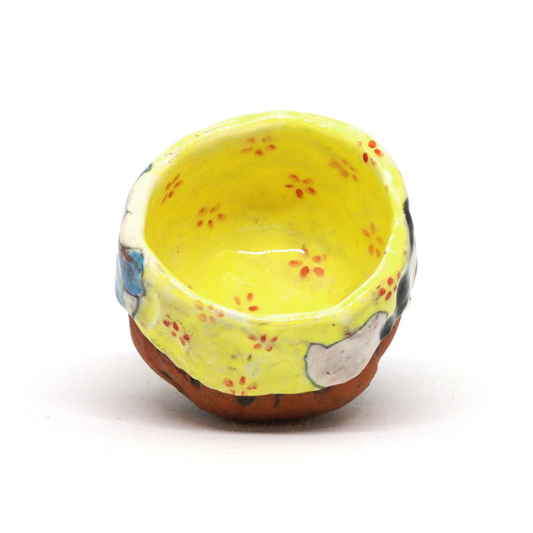 Yellow Yunomi Tea Cup with Red Flowers