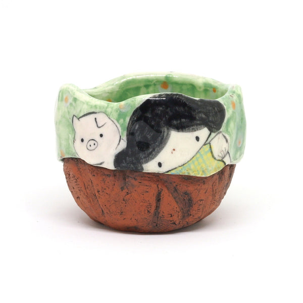 Green Yunomi Tea Cup with Polka Dots