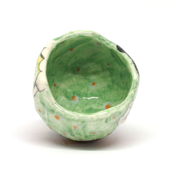 Green Yunomi Tea Cup with Polka Dots