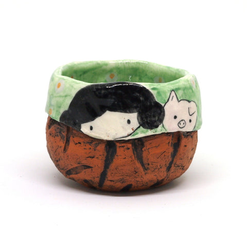 Green Yunomi Tea Cup with Polka Dots