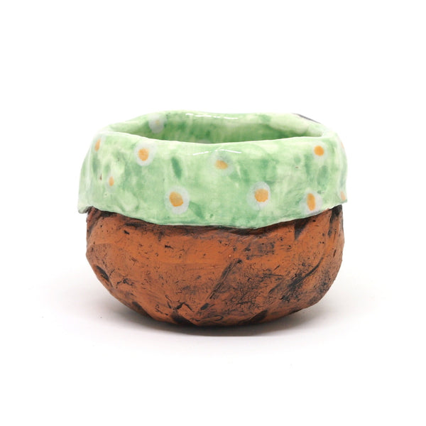 Green Yunomi Tea Cup with Polka Dots
