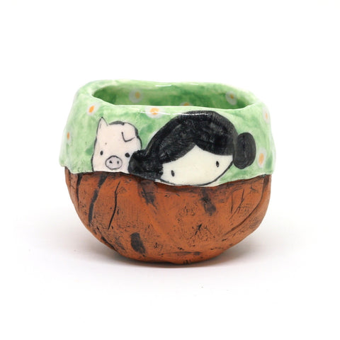 Green Yunomi Tea Cup with Polka Dots