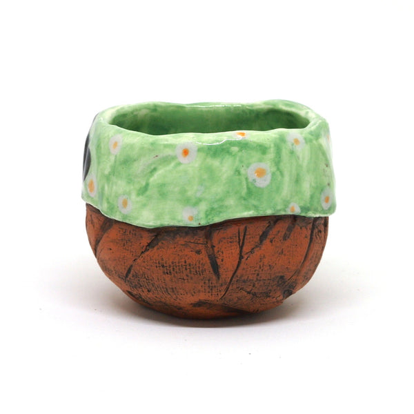 Green Yunomi Tea Cup with Polka Dots