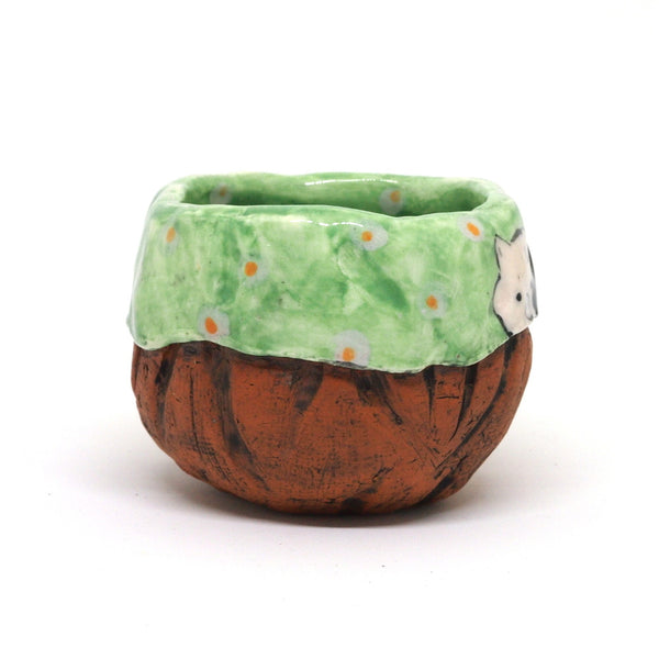 Green Yunomi Tea Cup with Polka Dots