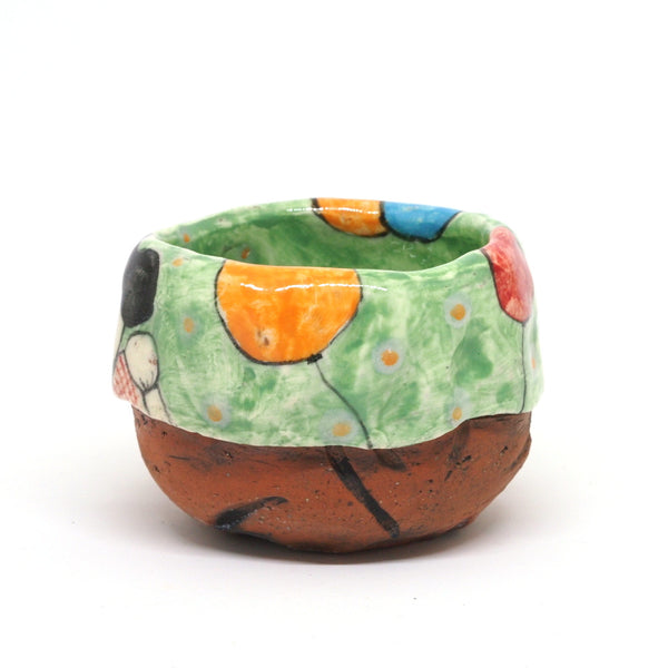 Green Yunomi Tea Cup with Polka Dots and Balloons