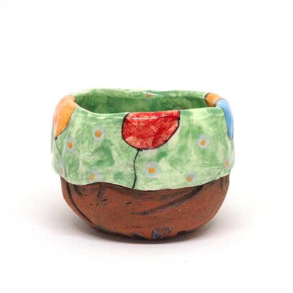 Green Yunomi Tea Cup with Polka Dots and Balloons