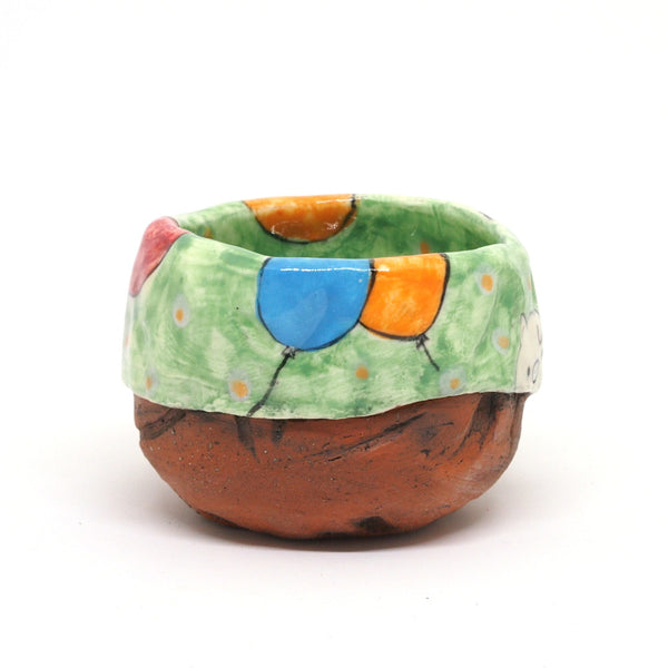 Green Yunomi Tea Cup with Polka Dots and Balloons