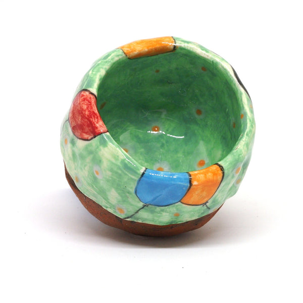 Green Yunomi Tea Cup with Polka Dots and Balloons